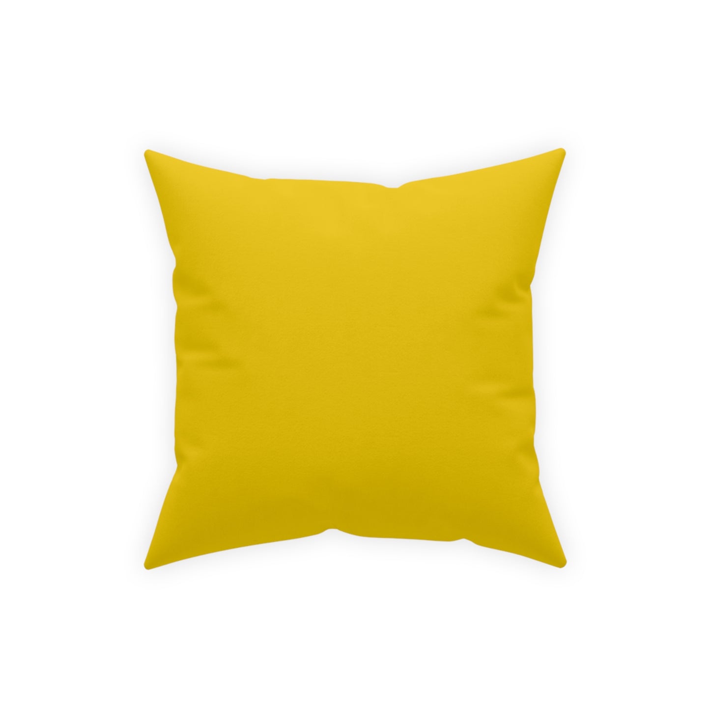 Yellow square pillow against white background.