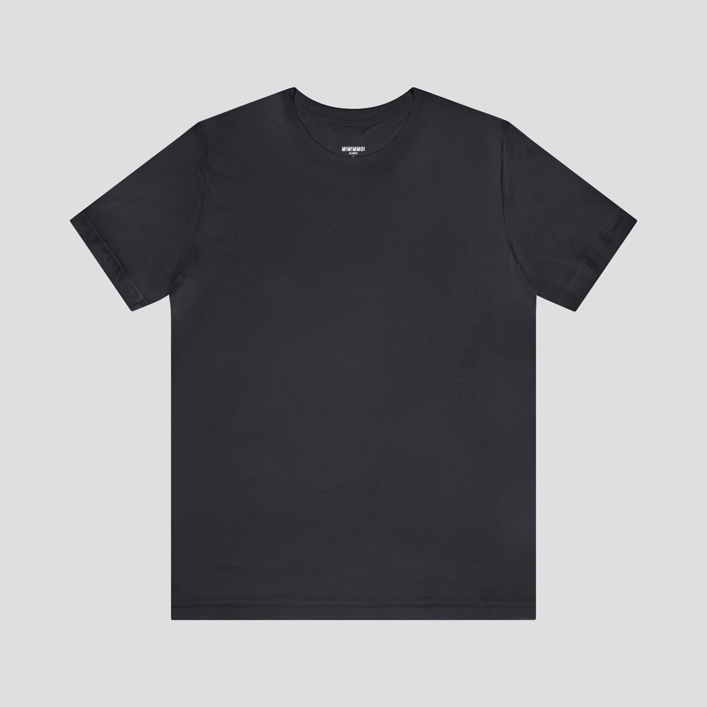 Dark gray t-shirt against light gray background.