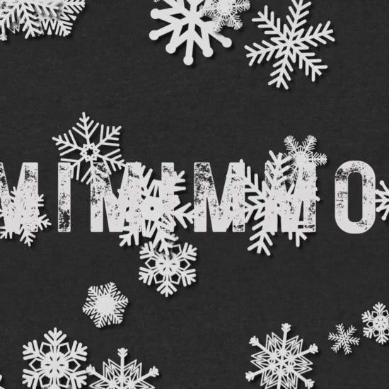 Falling white snowflakes against a black background. The word "MIMIMMOI" is in the center of the video.